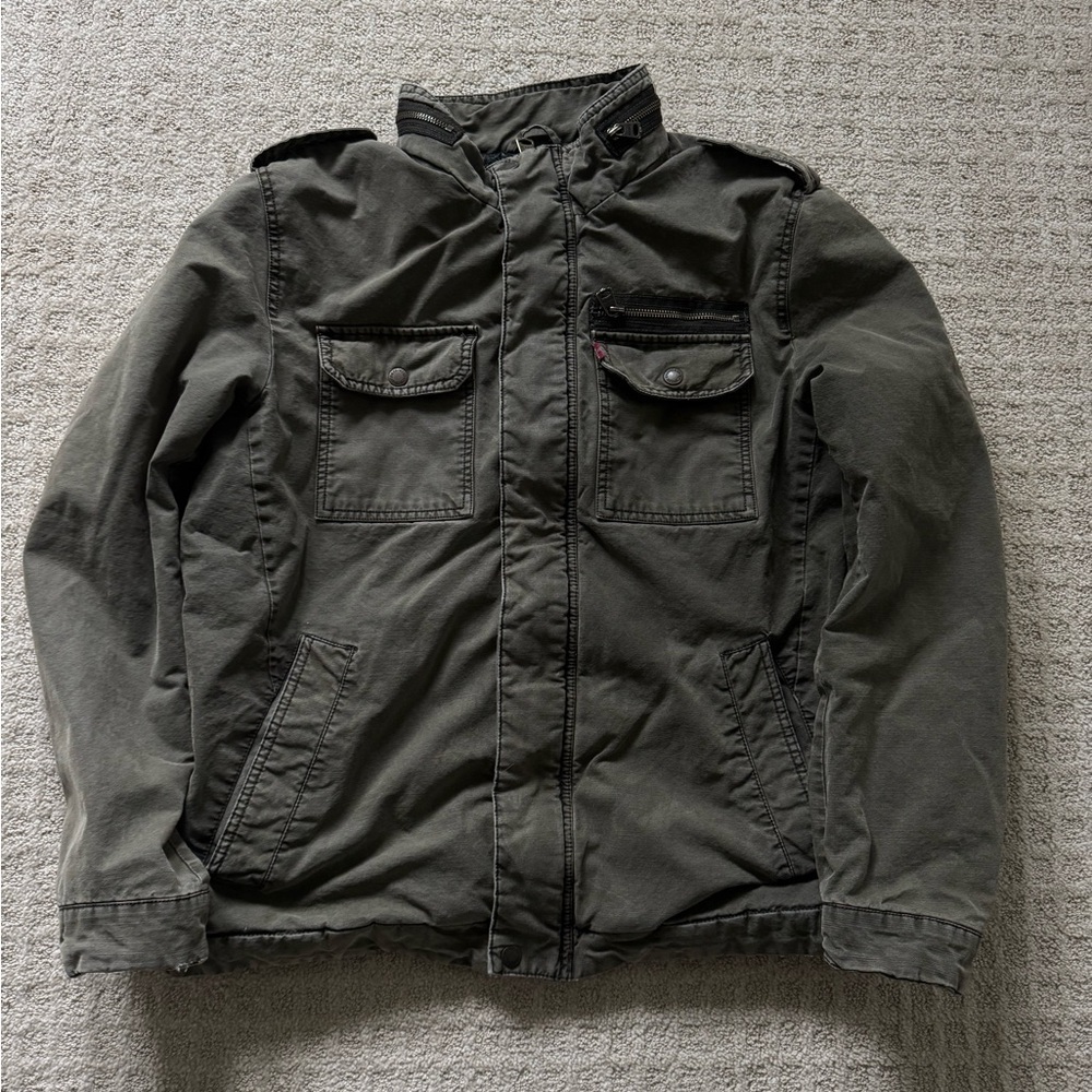 Levi's Men’s dark green cargo style Sherpa lined Trucker Jacket coat size large